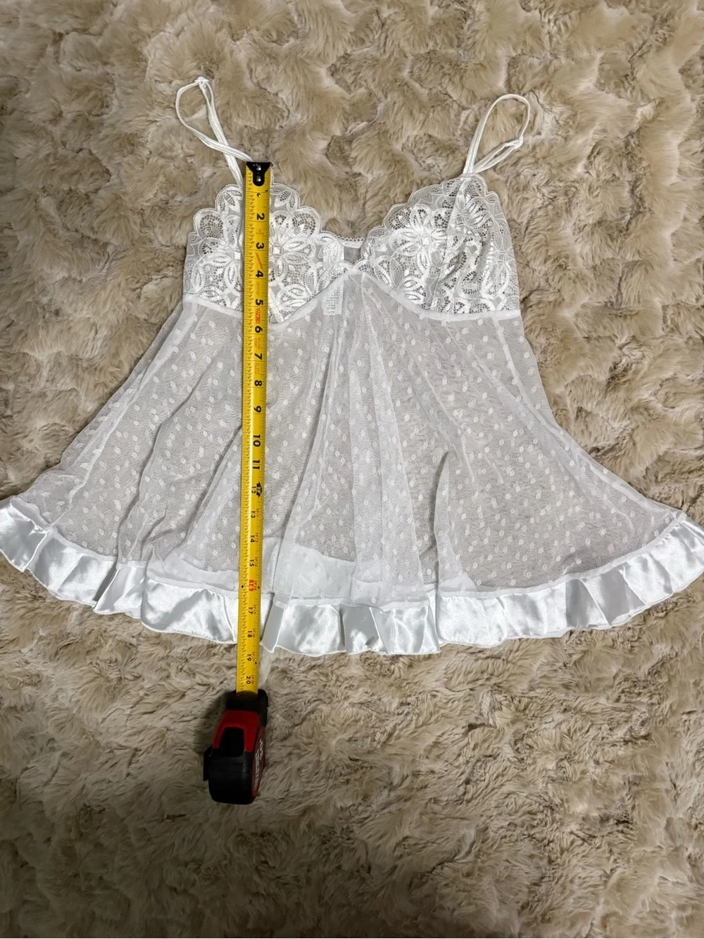 Sheer Lace & Satin Trim White Babydoll Chemise
